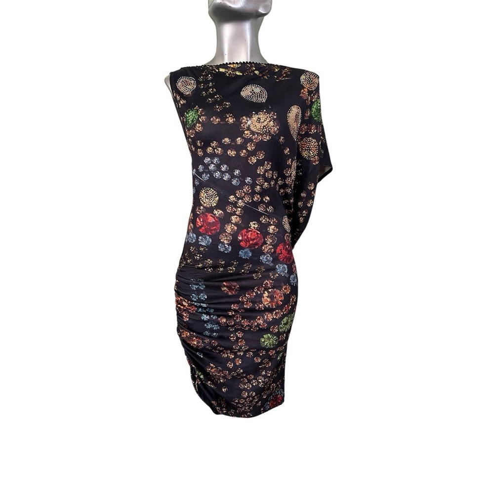 Custo Barcelona Habre Diamond Dress S Vintage Y2K Asymmetric Ruched Gem Euro